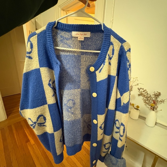 NWOT: Lisa Says Gah Blue and Cream Checkered Cardigan - Picture 14 of 14